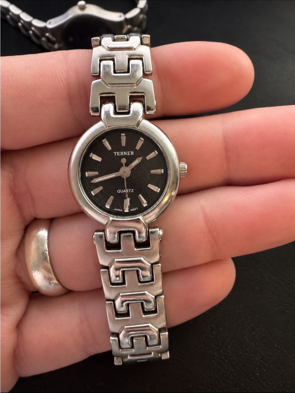 Bijoux Terner Silver Bracelet Watch with Black Dial